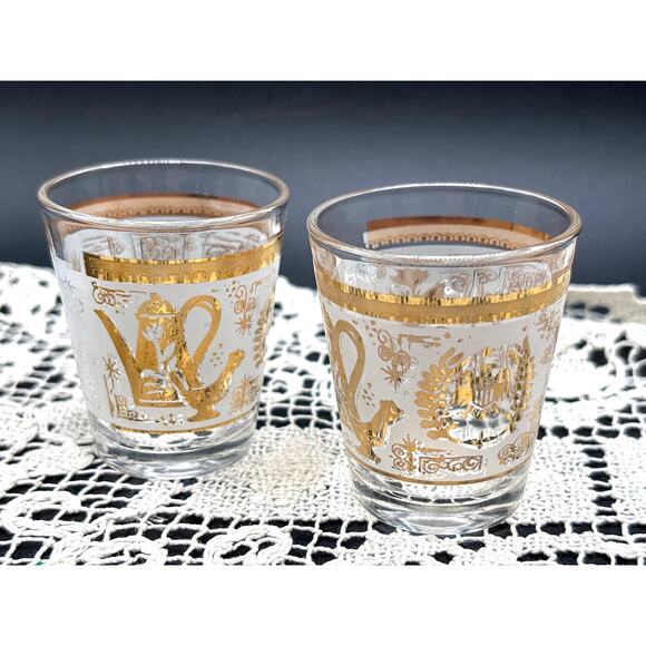 Hazel Atlas Vintage MCM Colony 22K Gold Shot Glasses Set of Two Barware Decor - Picture 1 of 10